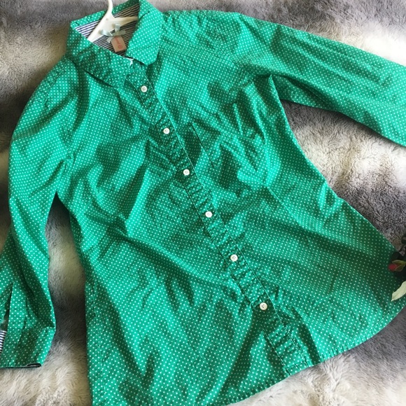 Downeast Green and white polka dot button down:Xs - Picture 1 of 3